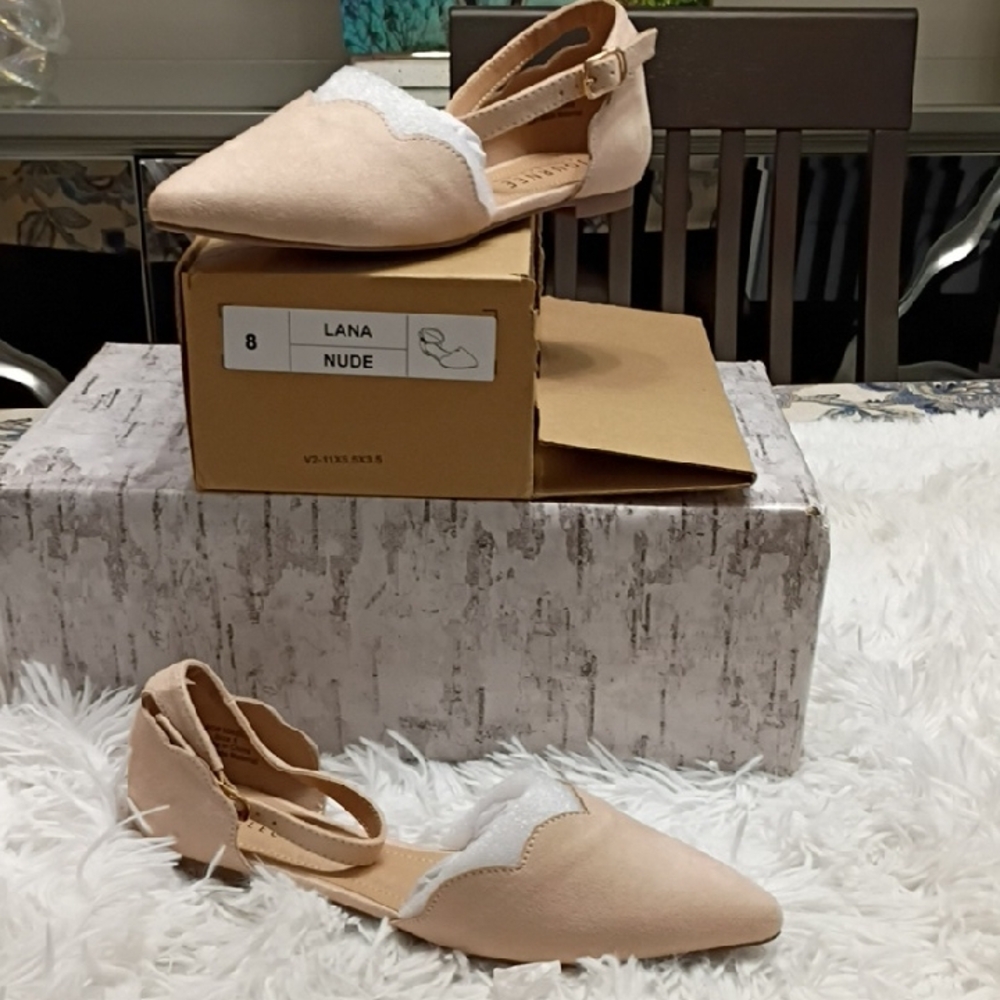 Journee Collection Lana Nude Sling Back Flats Shoes Women's Sz 8 🆕